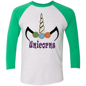 Unicorn Volleyball  Tri-Blend 3/4 Sleeve Baseball Raglan T-Shirt