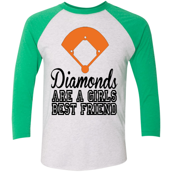 Diamond are a Girls Best Friend Tri-Blend 3/4 Sleeve Baseball Raglan T-Shirt