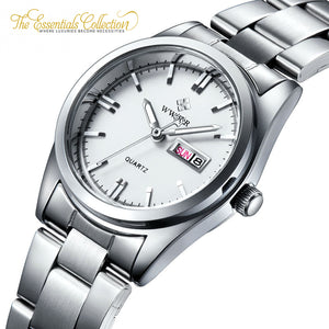 Casual Date Day Clock Stainless Steel Ladies Quartz Watch