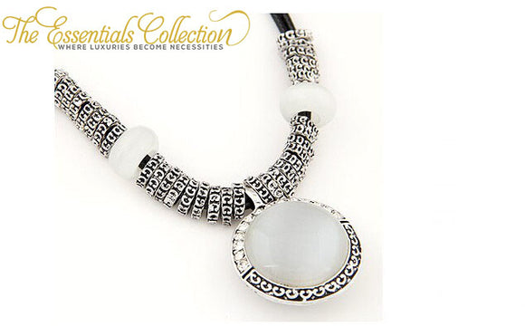 Collar Opal Pendant Leather Statement Necklace