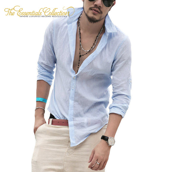 Cotton Linen Men's Shirt Long Sleeve Summer Style Slim Fit (Plus Size)