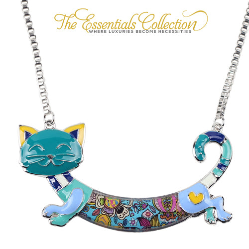 Collar Maxi Alloy Enamel Cat Choker Pendant Chain Necklace