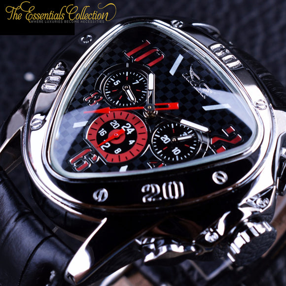 Geometric Triangle Design Genuine Leather Strap Automatic Men's Wristwatch