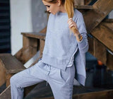 Solid Sportswear Suit Woman Irregular Hoodies Set Costumes