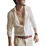 Cotton Linen Men's Shirt Long Sleeve Summer Style Slim Fit (Plus Size)