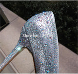 New Rhinestone Cinderella Pointed Toe Crystal High Heels Shoes