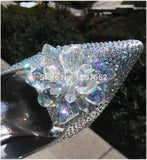 New Rhinestone Cinderella Pointed Toe Crystal High Heels Shoes