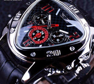 Geometric Triangle Design Genuine Leather Strap Automatic Men's Wristwatch