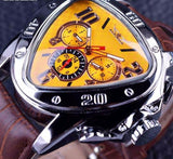Geometric Triangle Design Genuine Leather Strap Automatic Men's Wristwatch