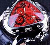 Geometric Triangle Design Genuine Leather Strap Automatic Men's Wristwatch