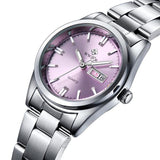 Casual Date Day Clock Stainless Steel Ladies Quartz Watch