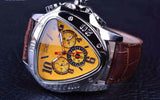 Geometric Triangle Design Genuine Leather Strap Automatic Men's Wristwatch