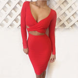 Criss Cross Bodycon Long Sleeve Bandage Party Dress