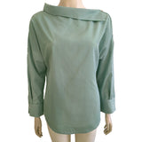 Striped Skew Collar Loose Batwing Sleeve Button Shirt Tops Blouse