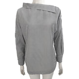 Striped Skew Collar Loose Batwing Sleeve Button Shirt Tops Blouse