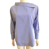 Striped Skew Collar Loose Batwing Sleeve Button Shirt Tops Blouse