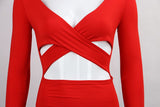 Criss Cross Bodycon Long Sleeve Bandage Party Dress