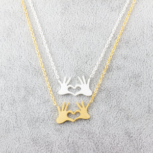 Stainless Steel Chain Double Hand Love Heart Pendants & Necklaces