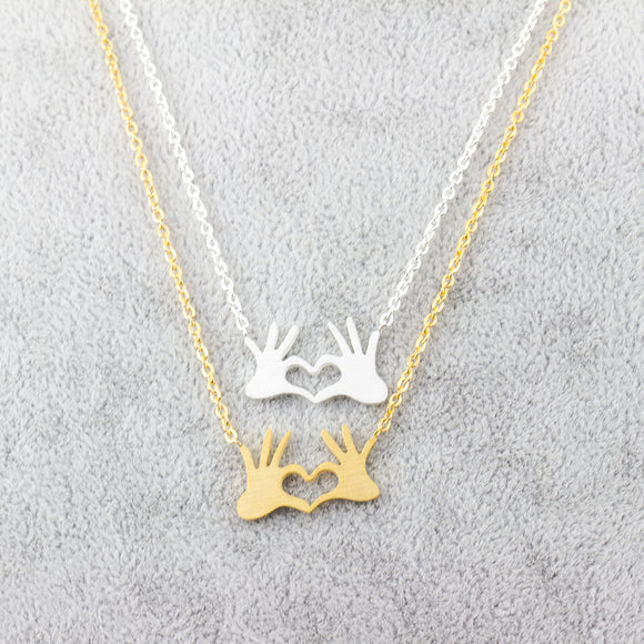 Stainless Steel Chain Double Hand Love Heart Pendants & Necklaces