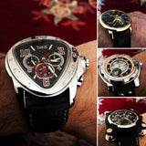 Geometric Triangle Design Genuine Leather Strap Automatic Men's Wristwatch
