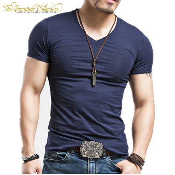 Elastic V neck Men T Shirt