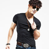 Elastic V neck Men T Shirt
