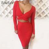 Criss Cross Bodycon Long Sleeve Bandage Party Dress