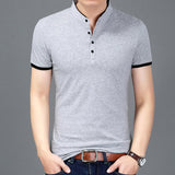 Casual Solid Color Mandarin Collar Slim Fit Short Sleeve Men's T Shirt