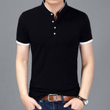 Casual Solid Color Mandarin Collar Slim Fit Short Sleeve Men's T Shirt