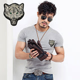 Men's O neck Slim Wolf Embroidery Short Sleeve Cotton T-Shirt
