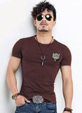Men's O neck Slim Wolf Embroidery Short Sleeve Cotton T-Shirt