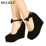 Buckle Wedges High Heels Platform Casual Bowtie Pumps Shoes