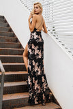 Sexy Lace Up Halter Sequin Backless High Split Party Maxi Dress