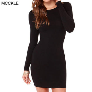 Black & Grey Casual Long Sleeve Bodycon Dress