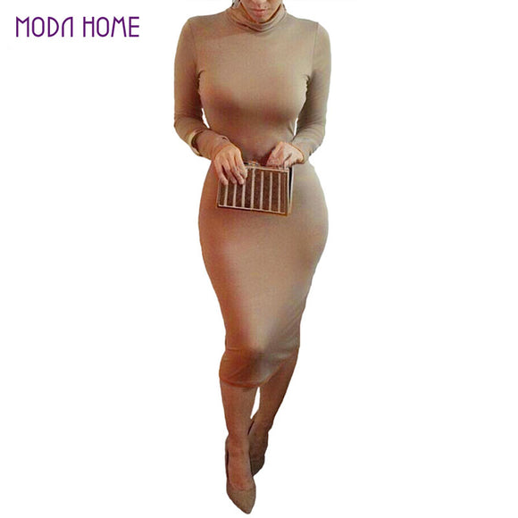 Turtle Neck Long Sleeve Pencil Slim Hip Bandage Bodycon Dress