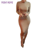 Turtle Neck Long Sleeve Pencil Slim Hip Bandage Bodycon Dress