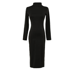 Turtle Neck Long Sleeve Pencil Slim Hip Bandage Bodycon Dress