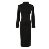 Turtle Neck Long Sleeve Pencil Slim Hip Bandage Bodycon Dress