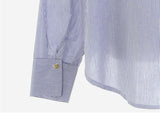 Striped Skew Collar Loose Batwing Sleeve Button Shirt Tops Blouse