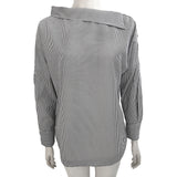 Striped Skew Collar Loose Batwing Sleeve Button Shirt Tops Blouse