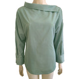 Striped Skew Collar Loose Batwing Sleeve Button Shirt Tops Blouse